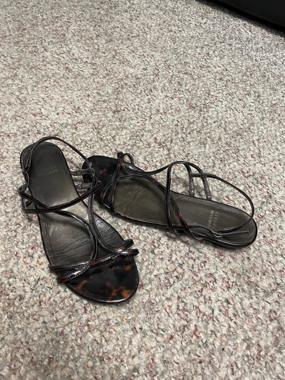 Stuart Weitzman Tortoiseshell Strappy mini heel Sandals - Dark Brown/Black